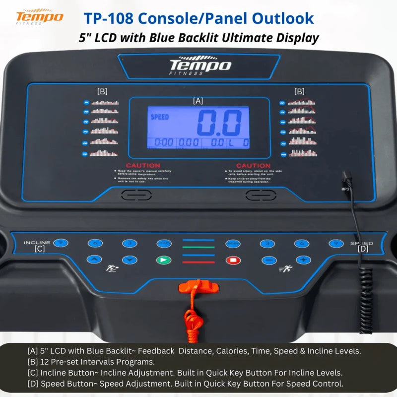 Tempo TP108 Treadmill – Space-Saving Home Treadmill
