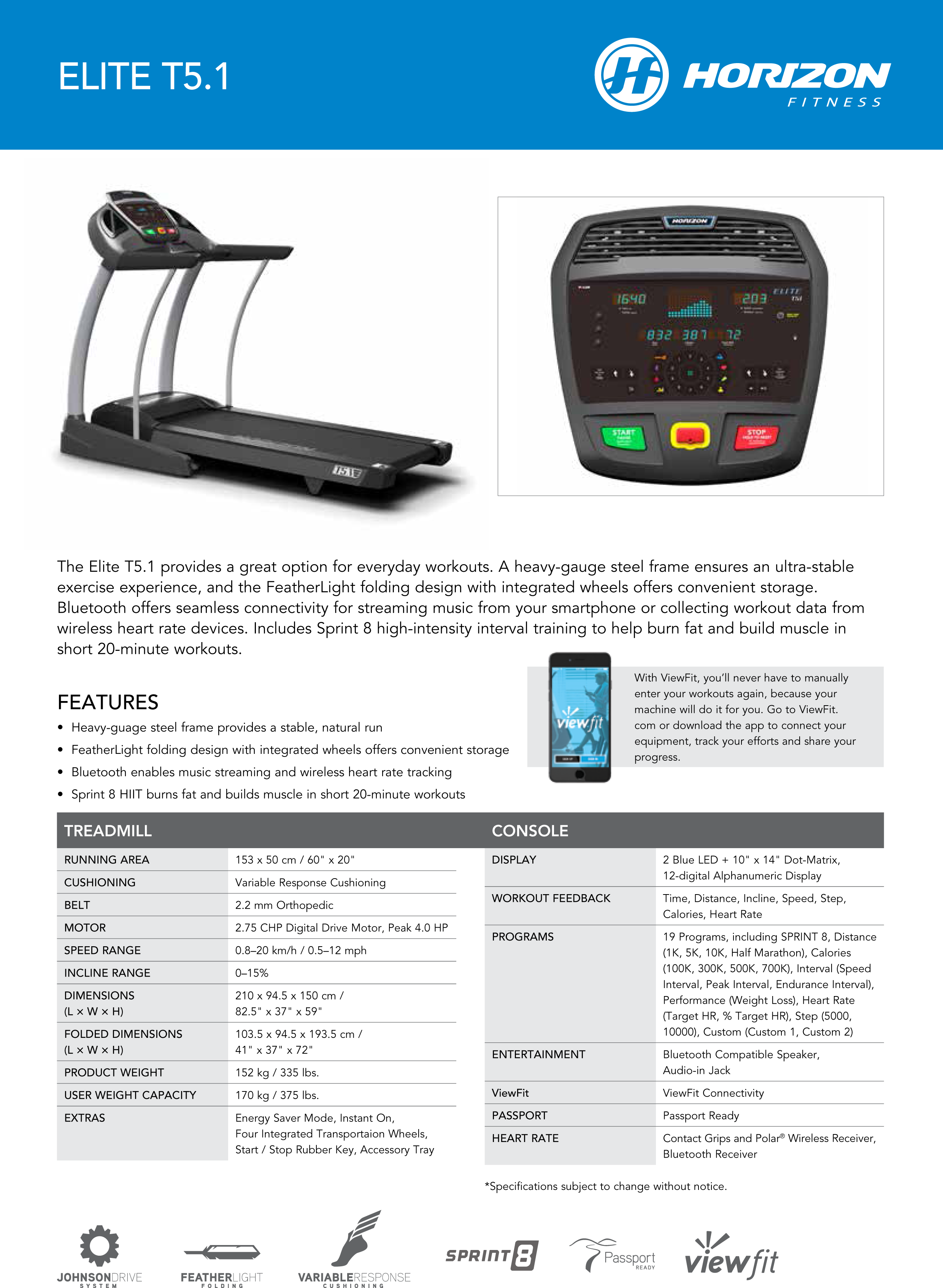Horizon Treadmill Elite T5.1 ลู่วิ่งไฟฟ้า ลู่วิ่งไฟฟ้า Horizon ลู่วิ่งไฟฟ้าลดน้ำหนัก